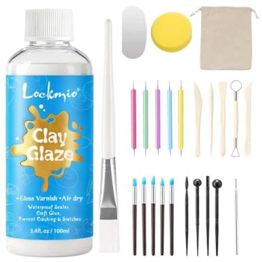 Imagem de Esmalte de argila seca a ar de 100 ml e kit de ferramentas de 25 peças, selante protetor de verniz de argila brilhante para evitar rachaduras, arranhões e desgaste - ferramentas de cerâmica para