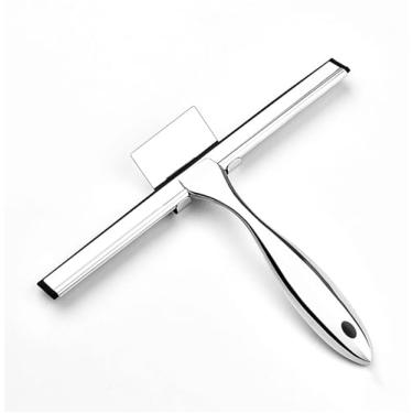 Imagem de Rodo de chuveiro de aço inoxidável para porta de vidro com 2 ganchos, ferramenta de limpeza de banheiro, rodo de espelho de janela, prata de 25 cm