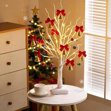 Imagem de Árvore de bétula branca iluminada com luzes LED, bétulas iluminadas para decoração de interiores, lâmpada de árvore branca e árvore de ornamento, árvore de exibição de ornamentos para mesa de Natal