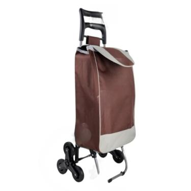 Imagem de Carrinho de Feira Dobrável 6 Rodas Sobe Escadas até 30kg Multiuso em Aço com Bolsa Impermeável(Marrom)