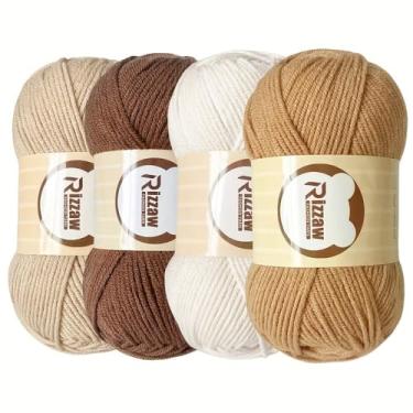 Imagem de Pacote com 4 fios de crochê para crochê 50 g de novelos de acrílico - kit inicial de crochê e tricô para artes coloridas e artesanato - cáqui