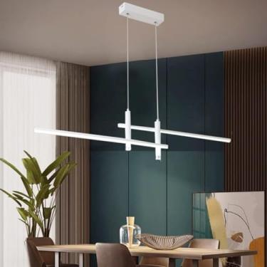 Imagem de Luminária pendente LED com intensidade regulável e controle remoto, ideal para mesa de jantar, sala de estar, escritório e hotel (branca, 120 cm de comprimento).