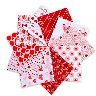 Imagem de 10 pacotes de tecido de algodão para o dia dos namorados, fofo, vermelho, coração, estampado, quartos gordos, acolchoados, retalhos, quadrados, tecidos de costura para artesanato feito à mão