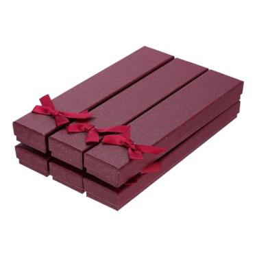 Imagem de PATIKIL Caixa de presente de joias de 21 x 3 x 2 cm, pacote com 6 caixas retangulares de papelão, com inserções de espuma, laço para casamento, aniversário, aniversário, festival, rosa vermelha