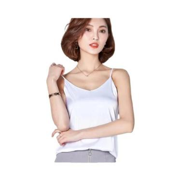 Imagem de Camisetas De Verão Femininas Em Seda Satin Sem Mangas Com Alças Finas 