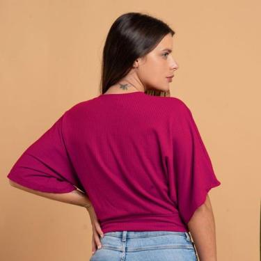 Imagem de Blusa Manga Morcego Feminino Canelada Social Manga 3/4 Tecido Leve - H