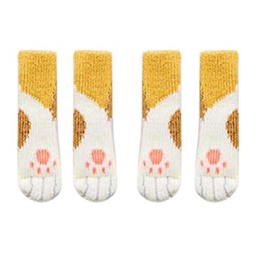 Imagem de 16 peças de meias para gatos para pisos de madeira, protetores de chão para cadeira de gato, meias de móveis, meias para cadeira antiderrapante, para evitar arranhões e reduzir o ruído (amarelo)