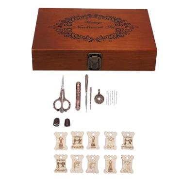 Imagem de Phefop Kit de Tesoura para Bordado Vintage, Ferramentas de Costura Estilo Europeu Com Agulhas de Corte de Linha de Dedal Antigo e Caixa de Madeira para Acolchoamento de Bordado