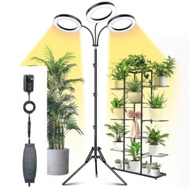 Imagem de VBESTLIFE Luzes de Cultivo para Plantas de Interior Com Suporte, Luz de Planta Permanente de Espectro Completo de 108 LEDs, Lâmpada de Piso Alta Com Temporizador (US Plug 3 Cabeças 28W Use Adaptador
