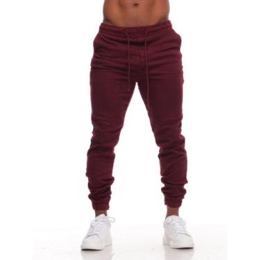 Imagem de Calça Jogger Masculina Slim Sarja Com Punho - Mitchelgutto, Vinho, M