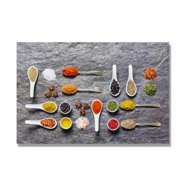 Imagem de NHLDZYH Tela decorativa cozinha, arte vintage especiarias coloridas, arte de parede quadros para sala de estar quarto cozinha. C99. 80 x 120 cm. Apenas tela