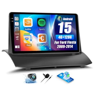 Imagem de Rádio de carro 4G + 128G para Ford Fiesta 2009-2014 Android 13 substituição estéreo com unidade de cabeça de tela sensível ao toque CarPlay Android Auto 23 polegadas com microfone de câmera reserva