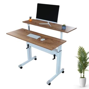 Imagem de Mesa Ergonômica Dupla Escrivaninha Com Altura Regulável 70cm À 107cm Para Home Office Escritório Empresa Corporativo PC Gamer Desenho - Wp Connect (Branco)