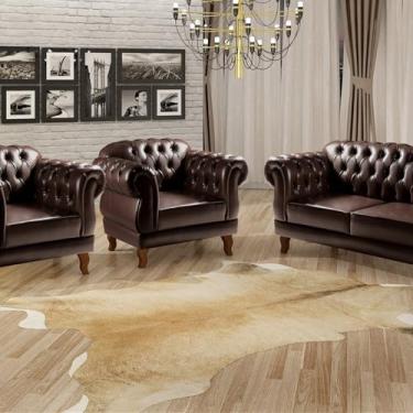 Imagem de Conjunto Sofá Duquesa Chesterfield 2 Lugares e 2 Poltronas Café