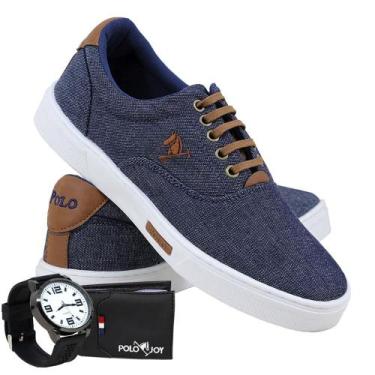 Imagem de Kit Sapatênis Lona com Relógio e Carteira Masculino Casual - Polo Joy,