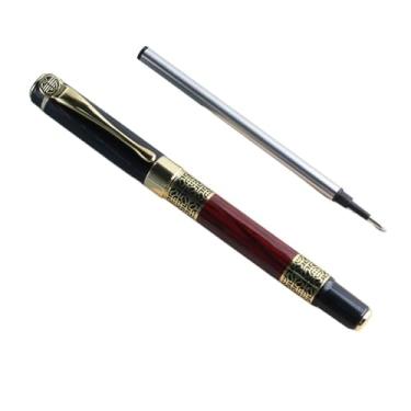 Imagem de SOMKB Caneta de gel de metal estilo clássico chinês caligrafia escrita assinatura presente caneta estudante papelaria escritório (1 caneta-5 refil-vermelho, azul)