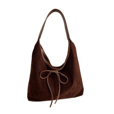 Imagem de Vintage Bow Tote Bag, Stylish Minimalist Solid-Colour Casual Handbag, Large-Capacity Shoulder Bag for Daily Commuting (reddish brown)