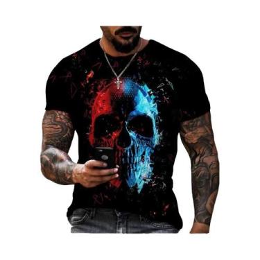 Imagem de 3D crânio impresso t-shirt, moda retro, hip hop, personalidade, super 