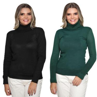 Imagem de Kit 2 Blusas Feminina de Tricô Manga Longa Gola Alta Tendência Inverno