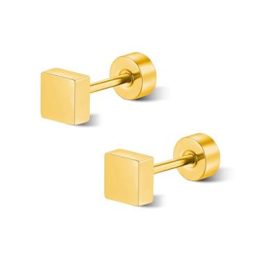 Imagem de Rocemuti Brincos de titânio para homens e mulheres, brincos quadrados minimalistas, hipoalergênicos, leves, planos e quadrados para uso diário, 5mm, Titânio, Sem pedra preciosa