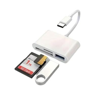 Imagem de Adaptador Leitor De Cartão De Memória Tipo-C 3 Em 1 Para iPhone, iPad,