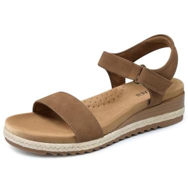Imagem de SHIBEVER Sandálias femininas elegantes de cunha: espadrille verão casual plataforma suporte arco confortável sandália de caminhada para sapatos femininos, Bronzeado, 36
