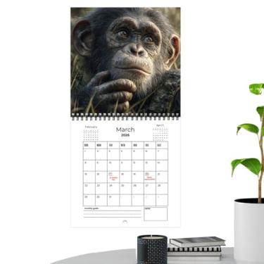 Imagem de Calendário 2026 | Planejador mensal com tema de macaco - Calendário de parede engraçado 2026 animais - para organizar agendamentos, escritório, cozinha, decoração, família, ano novo, Natal