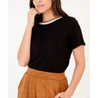Imagem de Blusa Feminina Recorte Manga Curta Marisa-96184, Preto, GG