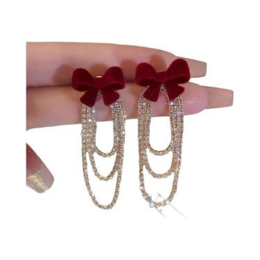 Imagem de Brincos Longos De Natal Com Laço Vermelho, Floco De Neve, Estrela E Co