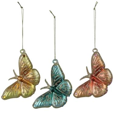 Imagem de HomArt Ornamentos de borboleta, 10 cm, vidro, multicolorido, conjunto de 3