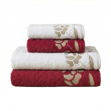 Imagem de Jogo de Toalhas 4 peças Luxo 100% Algodão Banhão 500g/m² Grossa Macias, Felpudas e Alta Absorção Sarah Enxovais - 2 Banhão + 2 Rosto (Branco - Sangria)