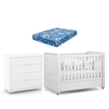 Imagem de Berço Americano Com Capitonê New Boucle E Cômoda Gaveteiro Infantil Tu