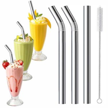 Imagem de Canudos de metal para smoothie, canudo para milkshake, smoothies, boba, canudos de aço inoxidável, extra largos, grandes, grossos, bebidas, lavável na lava-louças, livre de BPA para bebidas frias e