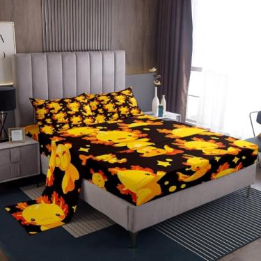 Imagem de Erosebridal Jogo de cama infantil de desenho animado com estampa de animal fofo, para decoração de quarto de meninos e meninas, estampa de animais selvagens, axolote amarelo kawaii, estrelas kawaii, 3