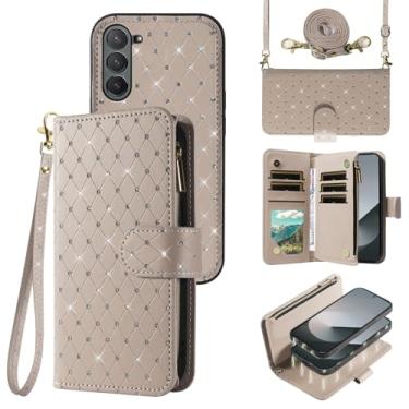 Imagem de Compatível com Samsung Galaxy Z Fold 6 5G 2024 capa carteira com zíper celular alça transversal com glitter flip porta-cartão slot capa de telefone para ZFold6 Z6 G Fold6 ZFold 6Z mulheres meninas