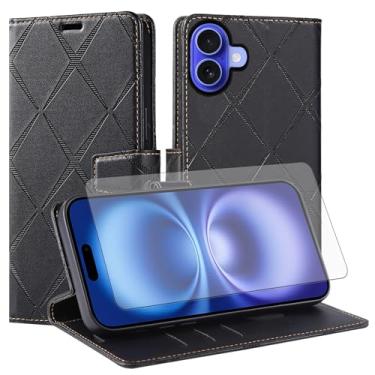 Imagem de Asuwish Capa de celular para iPhone 16 6,1 polegadas com protetor de tela de vidro temperado PU couro sintético flip porta-cartão de crédito slot suporte robusto Folio Cell i Phone16 i16 16 capa