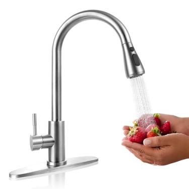 Imagem de Torneira de pia de cozinha de aço inoxidável 304 com pulverizador de puxar para baixo torneira de cozinha RV externa extensão torneiras utilitárias de fazenda para pia 1 furo, alça única alugar