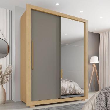 Imagem de Guarda-roupa com Espelho Solteiro 2 Portas 2 Gavetas Costa Rica Jequitibá/Granizo