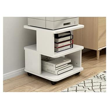 Imagem de KEG801302 Suporte de impressora a laser de madeira de 3 níveis para escritório, carrinho de máquina móvel com armazenamento aberto, rack resistente para escritório e casa, mesa branca para impressora