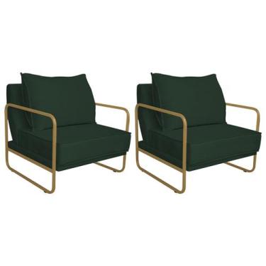 Imagem de Kit 02 Poltronas Sevilha Base de Ferro Dourado Suede - Doce Sonho Móve