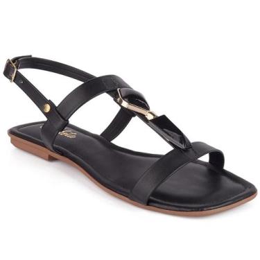 Imagem de Sandália Rasteira Feminina Com Pedrarias e Fivela Ajustável Confortáve