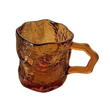 Imagem de x3anggyt5 Copo para beber com textura de geleira, copos de vidro transparente sólido com alça para água, suco de leite, café (âmbar)