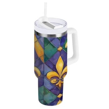 Imagem de Blueangle Copo isolado de carnaval de 850 g com alça e tampa de palha, caneca de viagem reutilizável de aço inoxidável (90)