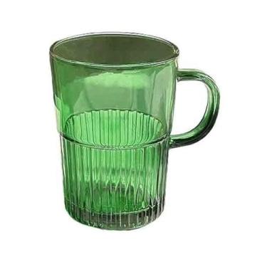 Imagem de x3anggyt5 Caneca de vidro verde com alça, copos listrados verticais de 473 ml (verde)