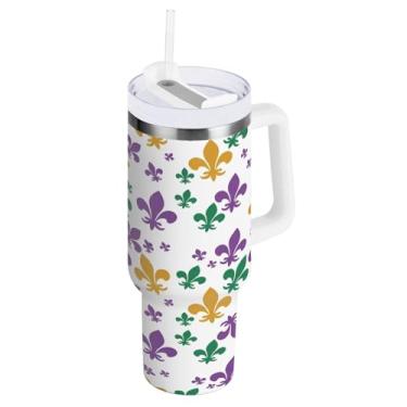 Imagem de Blueangle Copo isolado de carnaval de 850 g com alça e tampa de palha, caneca de viagem reutilizável de aço inoxidável (465)