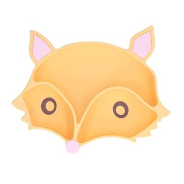 Imagem de Placa de sucção para bebês em forma de raposa fofa, não tóxica, segura, 3 divisórias, antiderrapante, silicone macio, placa de sucção para bebês, crianças, crianças, louças para (Amarela)