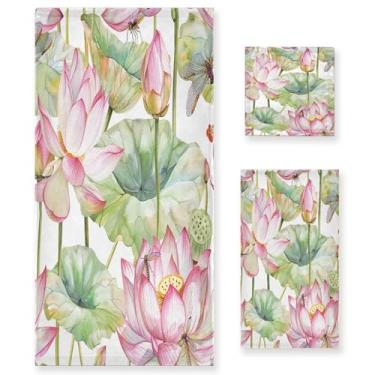 Imagem de xigua Conjunto de toalhas de banheiro de lótus aquarela absorvente macio 3 peças toalha de banho toalha de mão toalhas decorativas para banheiro, academia, hotel, praia, piscina