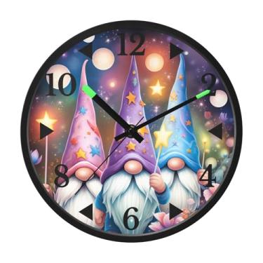 Imagem de STAYTOP Relógio de parede LED de gnomos de Natal para quarto com brilho noturno, relógios de parede silenciosos de 30 cm para decoração de sala de estar, controle de som, relógio de parede moderno que