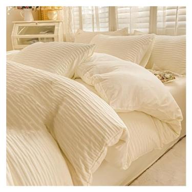 Imagem de Jogo de cama reversível, conjunto de capa de edredom duplo macio com lençóis, conjunto de cama respirável confortável (branco duplo 4 peças)