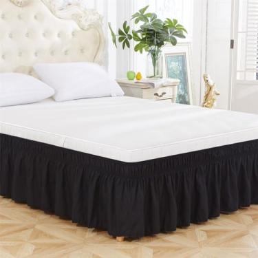 Imagem de OMIREL Saia de cama elástica plissada com babados para camas queen size decoração de quarto de qualidade de hotel de 30 cm com saias elásticas ajustáveis de microfibra, preta, 150 x 200 + 30 cm